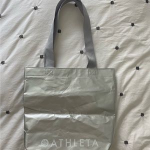 Athleta reusable silver white bag